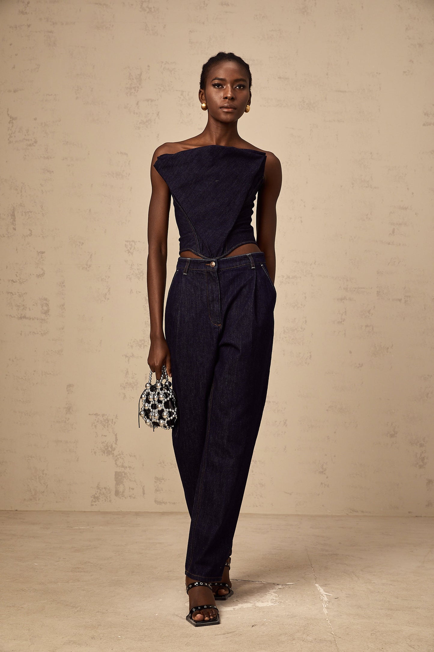 Danaé blue high-rise pleated-detail jeans