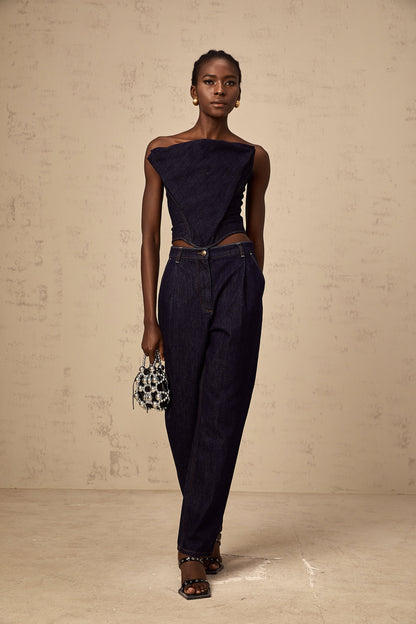 Danaé blue high-rise pleated-detail jeans