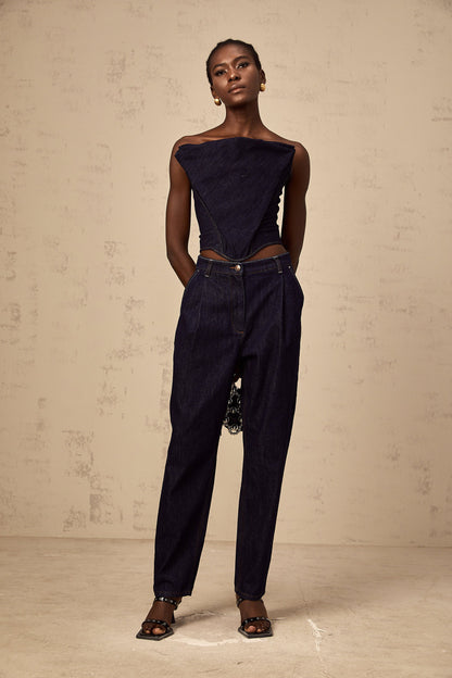 Danaé blue high-rise pleated-detail jeans