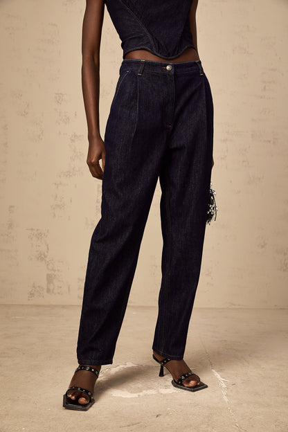 Danaé blue high-rise pleated-detail jeans