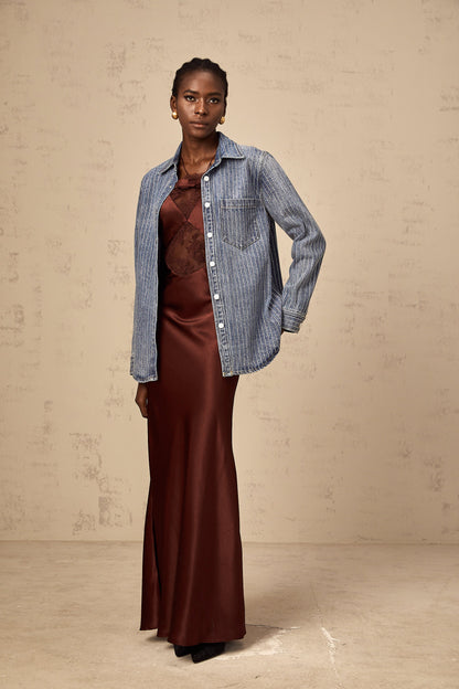 Joséphine blue embellished vertical-stripe denim shirt