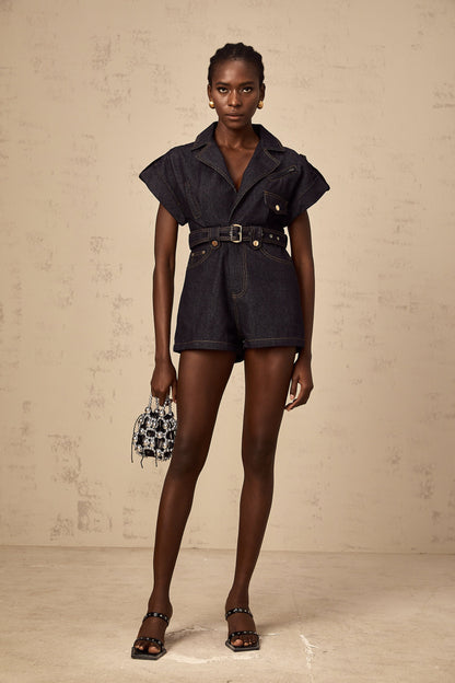 Chloé blue denim belted playsuit