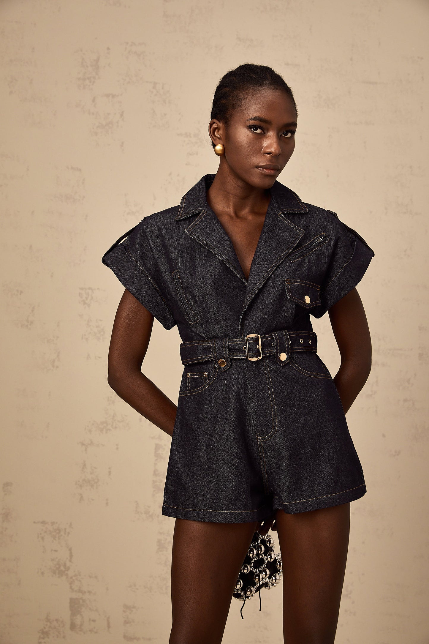 Chloé blue denim belted playsuit