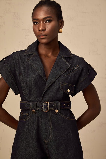 Chloé blue denim belted playsuit