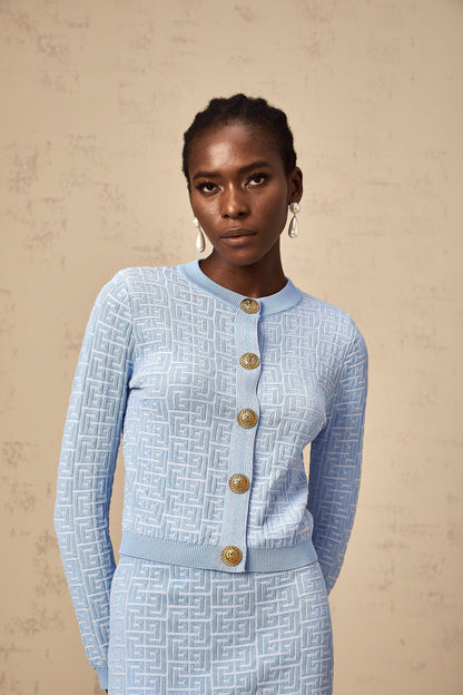 Anais knit patterned-jacquard cardigan & skirt matching set