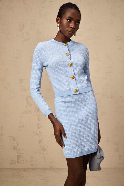 Anais knit patterned-jacquard cardigan & skirt matching set