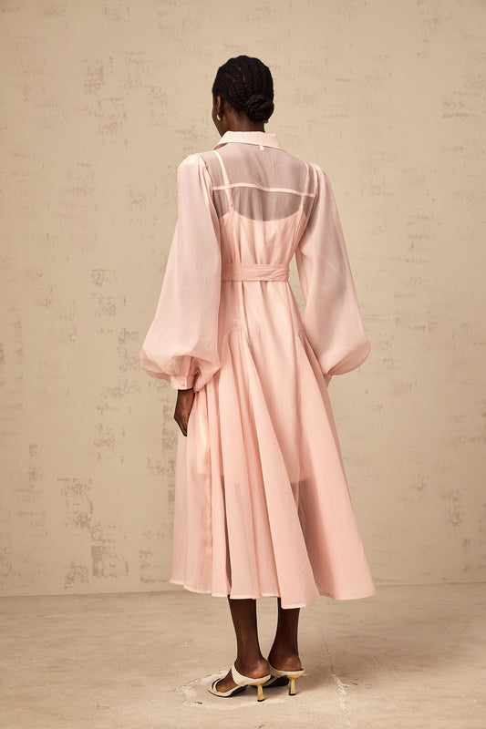 Sibylle pink tied-waist midi shirt dress