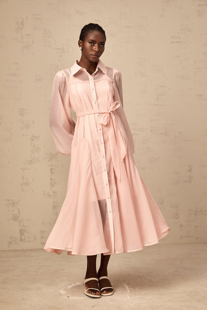 Sibylle pink tied-waist midi shirt dress