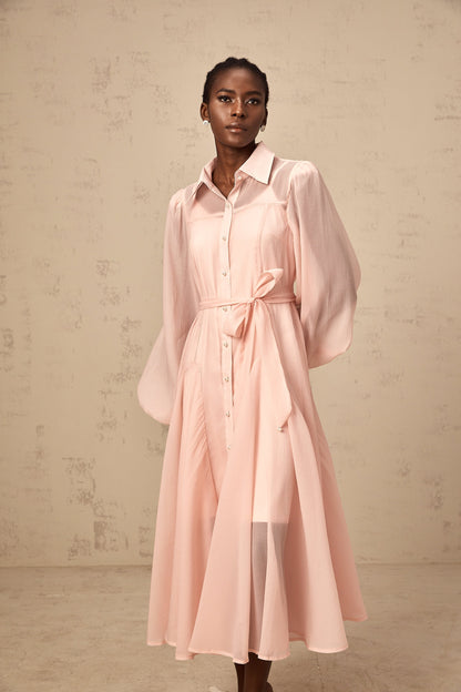 Sibylle pink tied-waist midi shirt dress