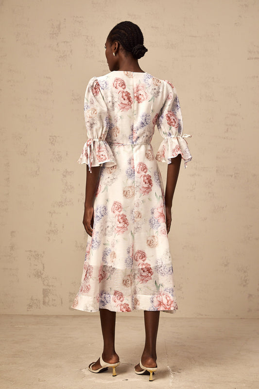 Téa 3d-petal floral-print midi dress