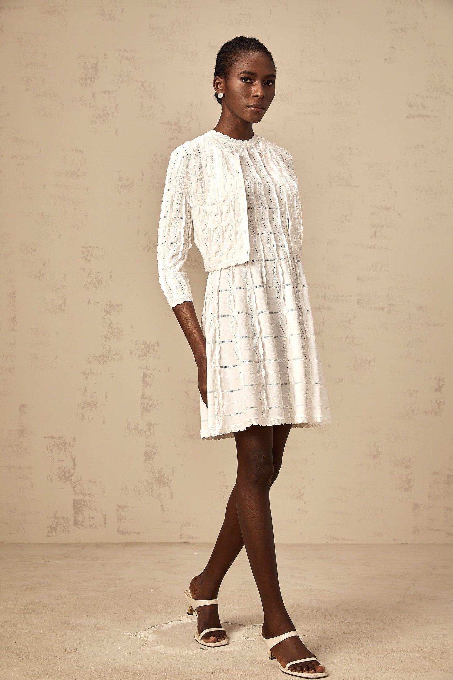 Esmée white ruffled knitted cardigan