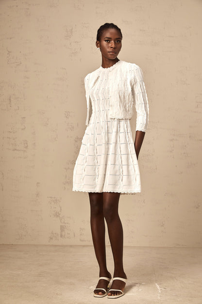 Esmée white ruffled knitted cardigan