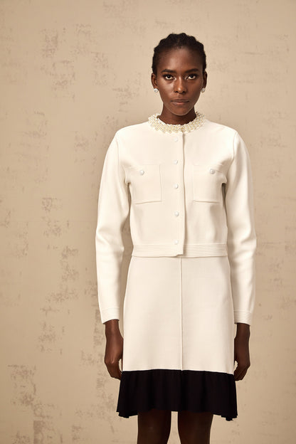 Coralie white faux-pearl knitted cardigan