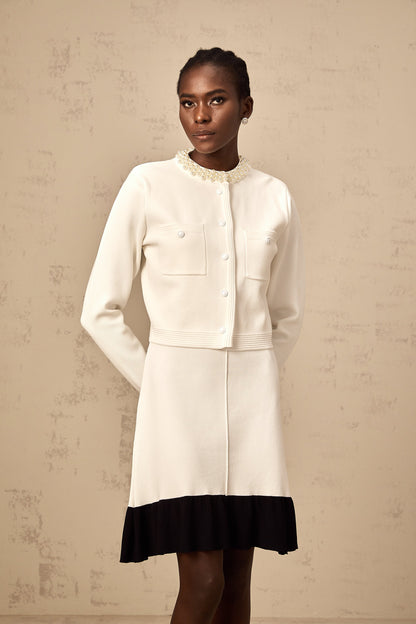 Coralie white faux-pearl knitted cardigan