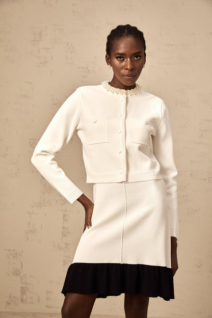 Coralie white faux-pearl knitted cardigan