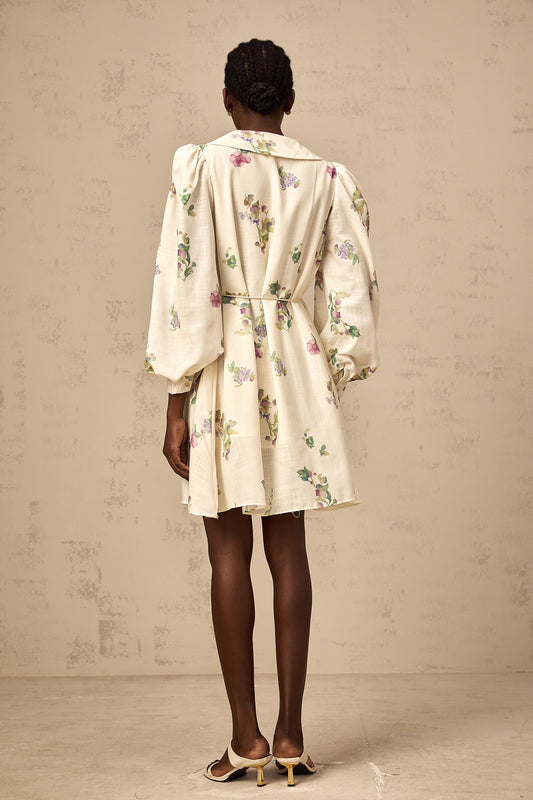 Perrine neutrals bowknot floral-print mini dress
