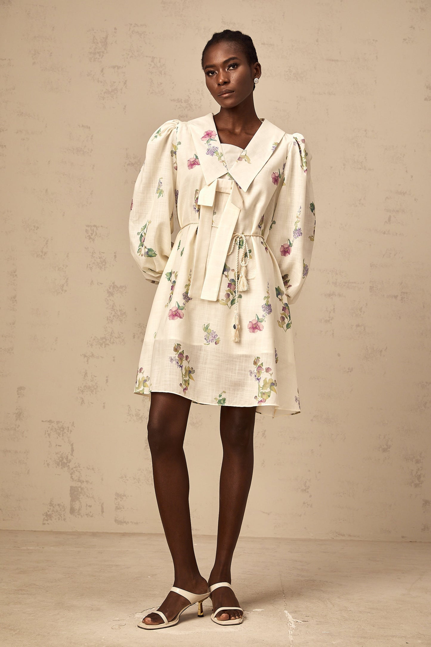 Perrine neutrals bowknot floral-print mini dress