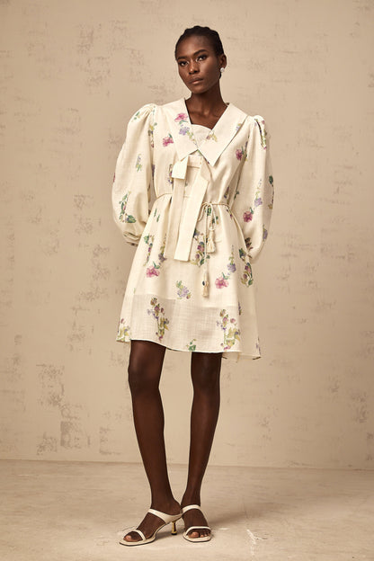 Perrine neutrals bowknot floral-print mini dress