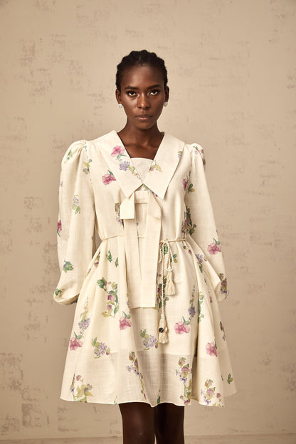 Perrine neutrals bowknot floral-print mini dress