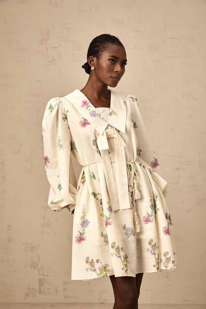 Perrine neutrals bowknot floral-print mini dress