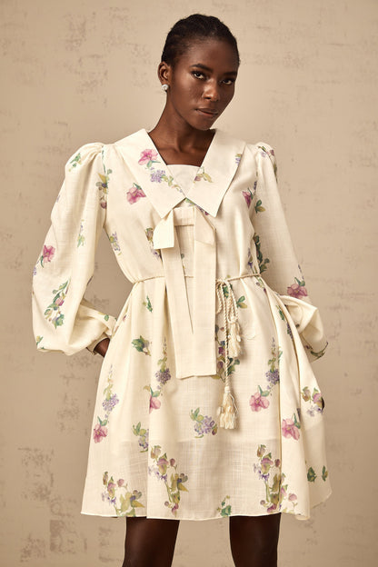 Perrine neutrals bowknot floral-print mini dress