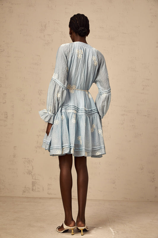 Félicie blue flower-embroidered mini dress