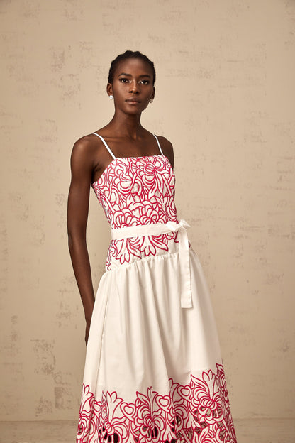 Béatrice pink cut-out embroidered midi dress