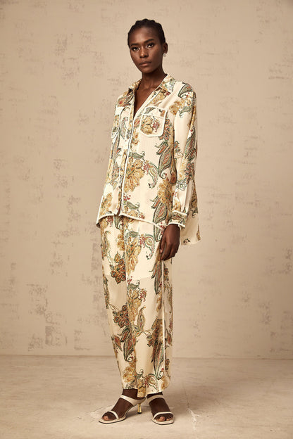 Agnès neutrals floral-print shirt & trousers matching set