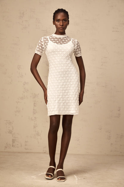 Vanessa white semi-sheer knit mini dress