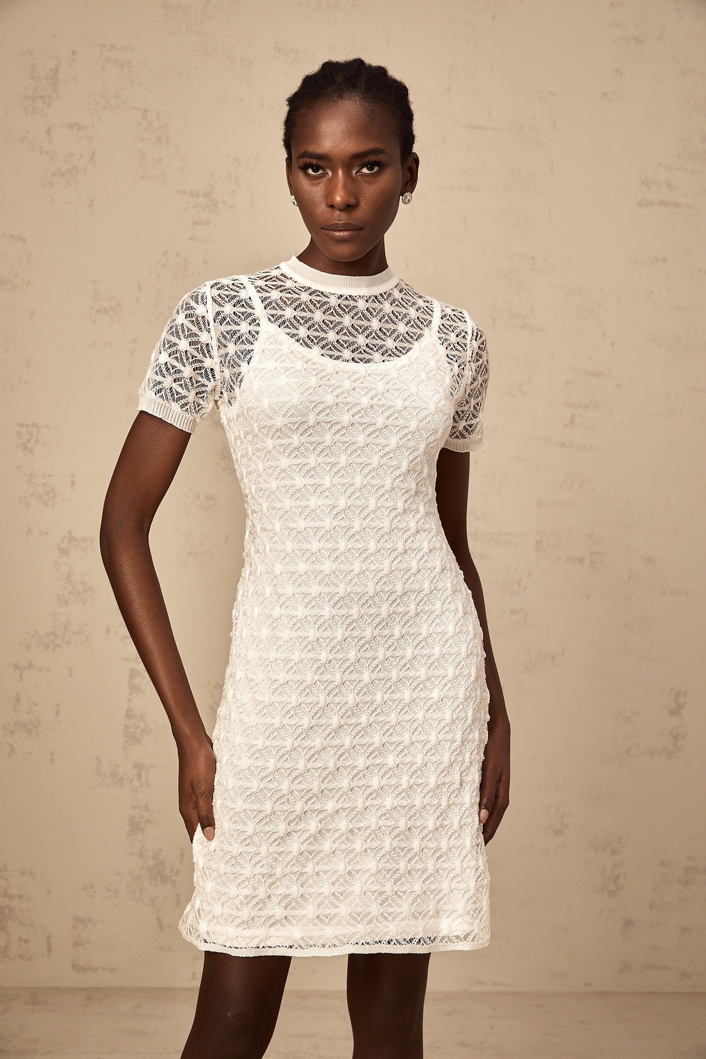 Vanessa white semi-sheer knit mini dress