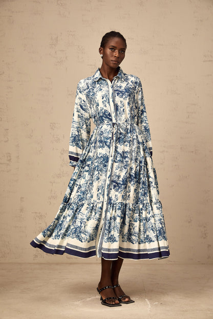 Adélaïde graphic-print midi dress in Blue