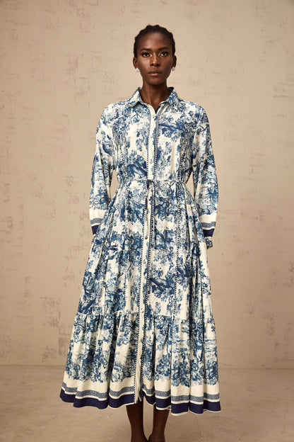 Adélaïde graphic-print midi dress in Blue