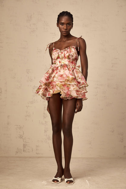 Angèle strawberry-print tiered mini dress