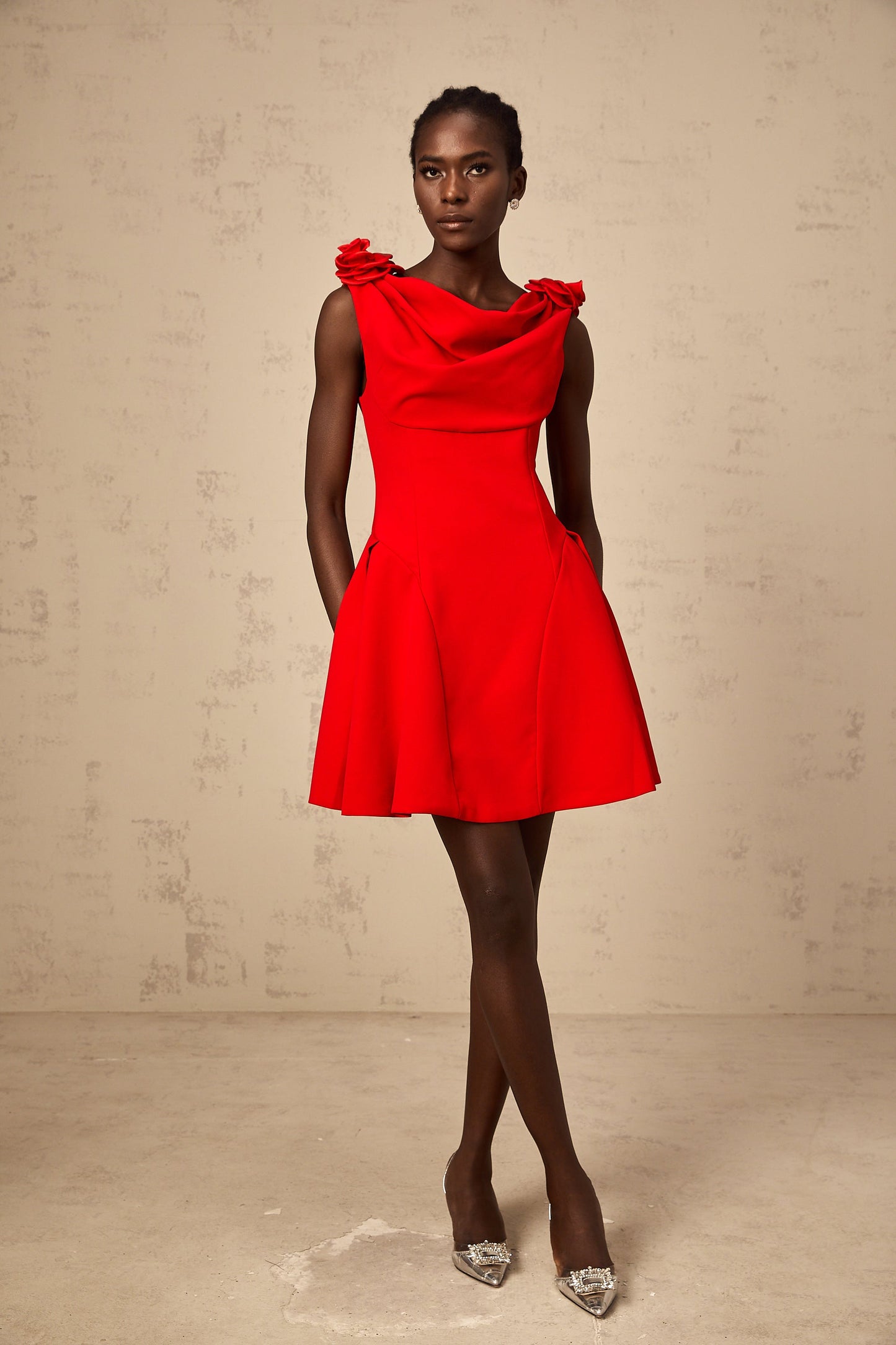 Sabine red faux-flower sleeveless mini dress