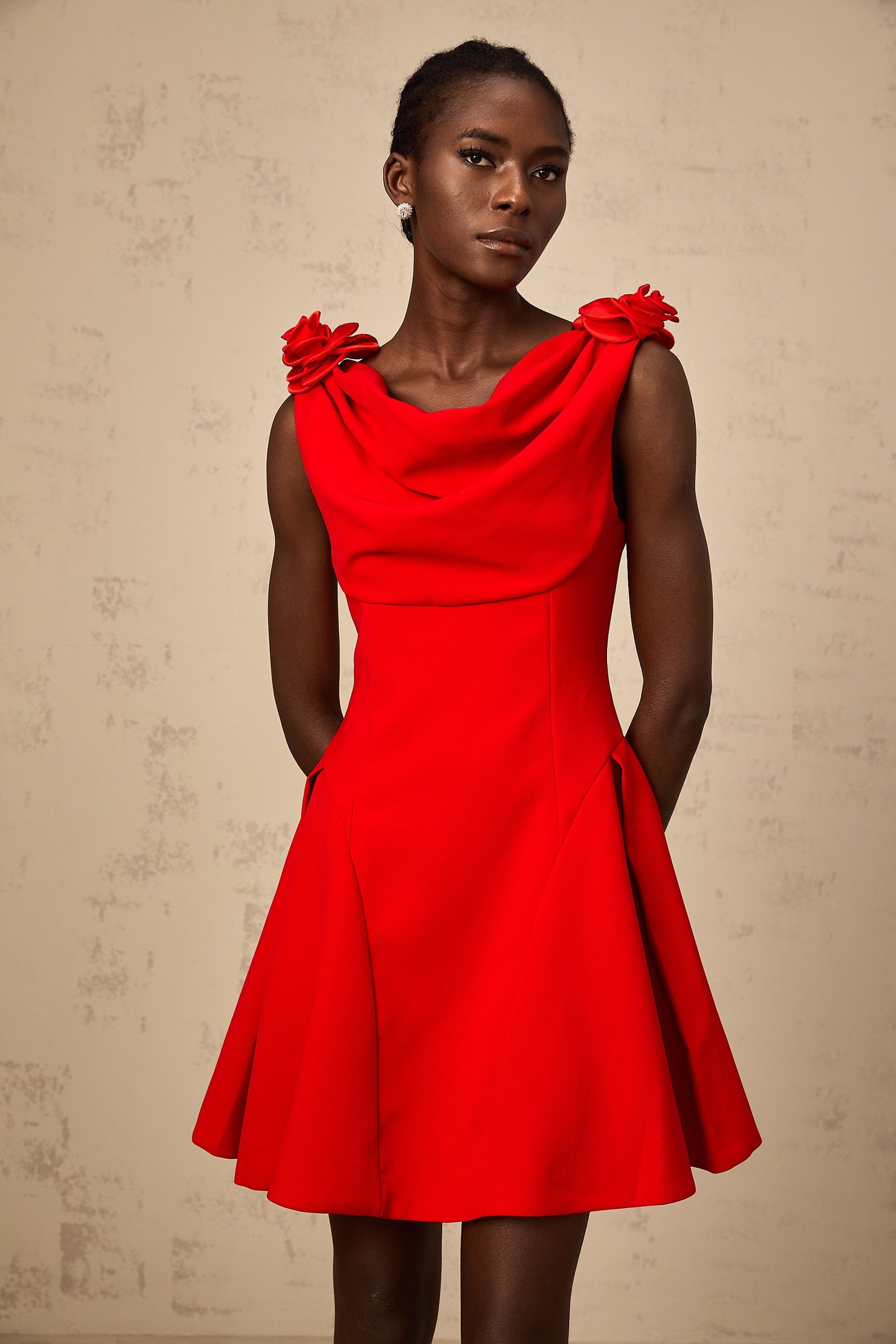 Sabine red faux-flower sleeveless mini dress