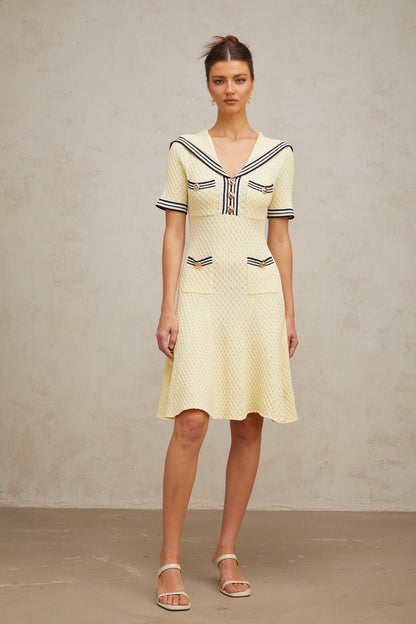 Madeleine yellow sailor-collar knitted dress