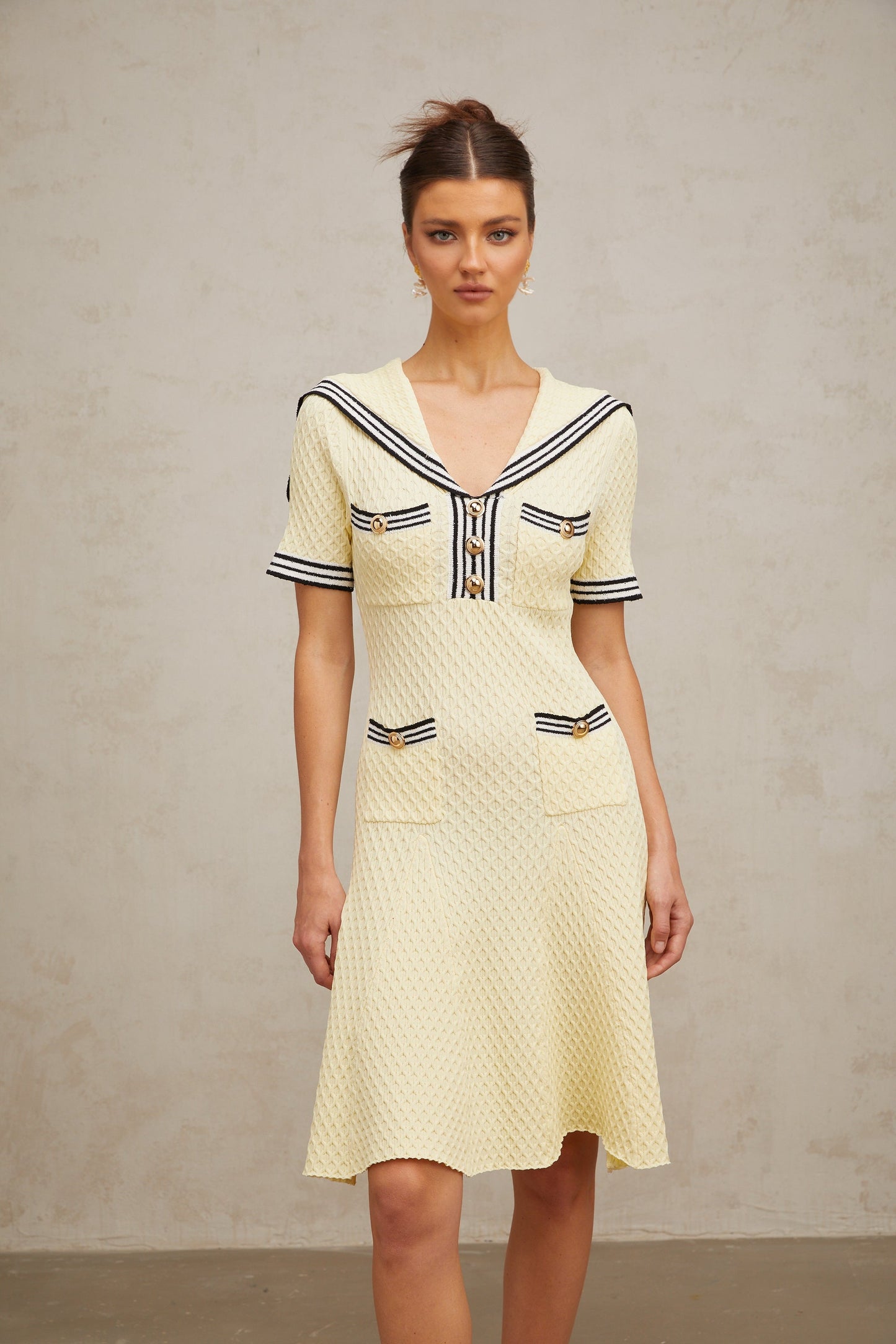 Madeleine yellow sailor-collar knitted dress