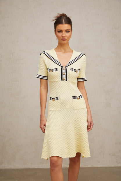 Madeleine yellow sailor-collar knitted dress