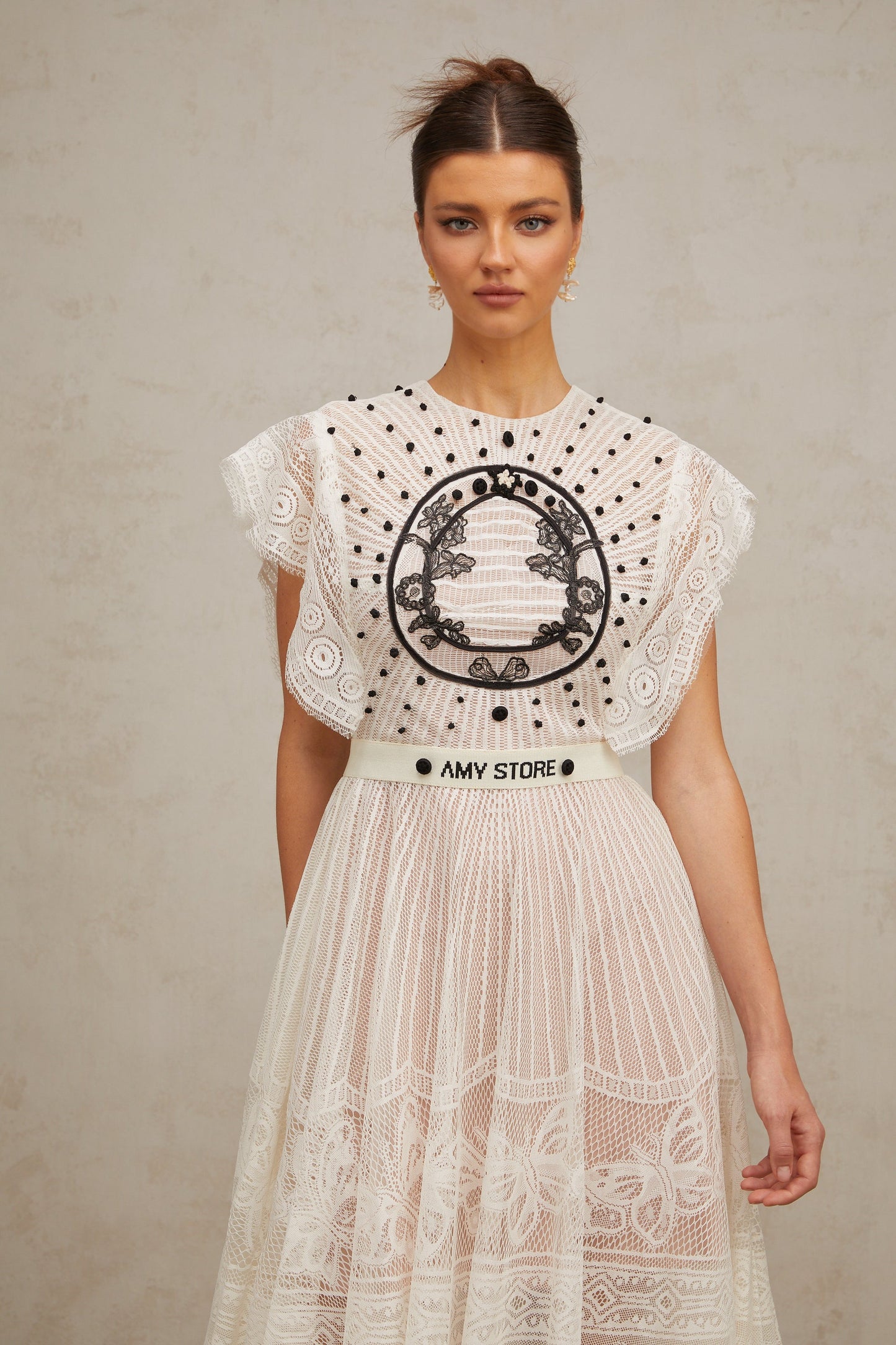 Phoebe white jacquard floral-lace pleated midi dress