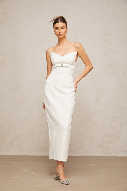Isaline white corset bow-detail midi dress