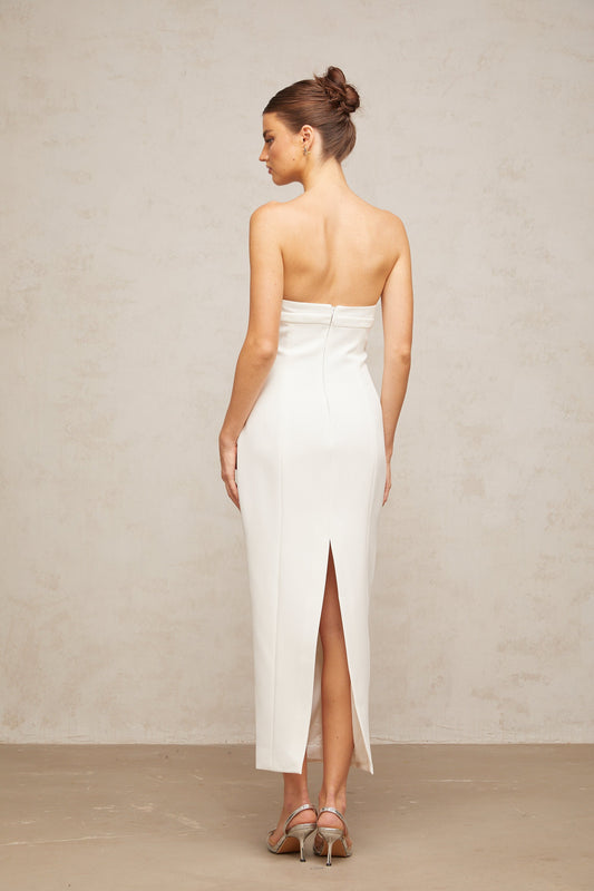 Isaline white corset bow-detail midi dress