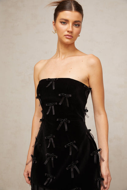 Geneviève black bow-detail mini dress