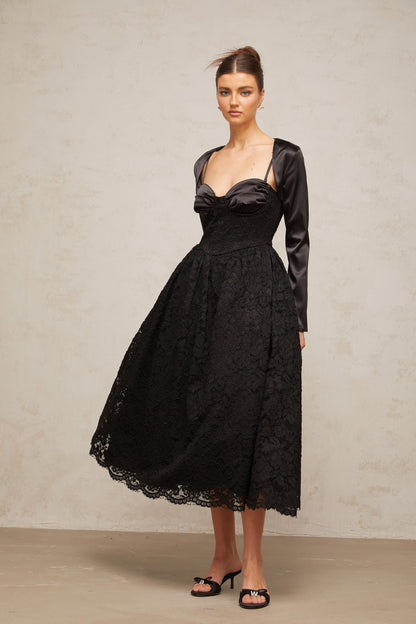 Sidonie black floral-lace top & dress matching set