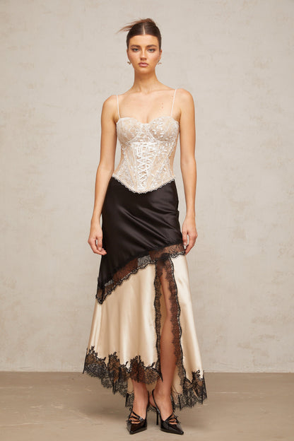 Karine floral-lace-panelling bustier top