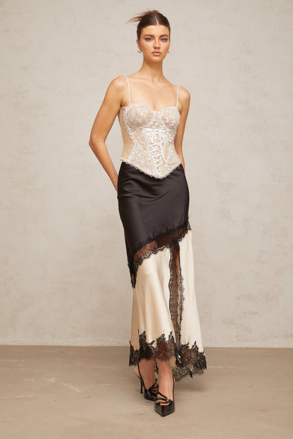 Karine floral-lace-panelling bustier top