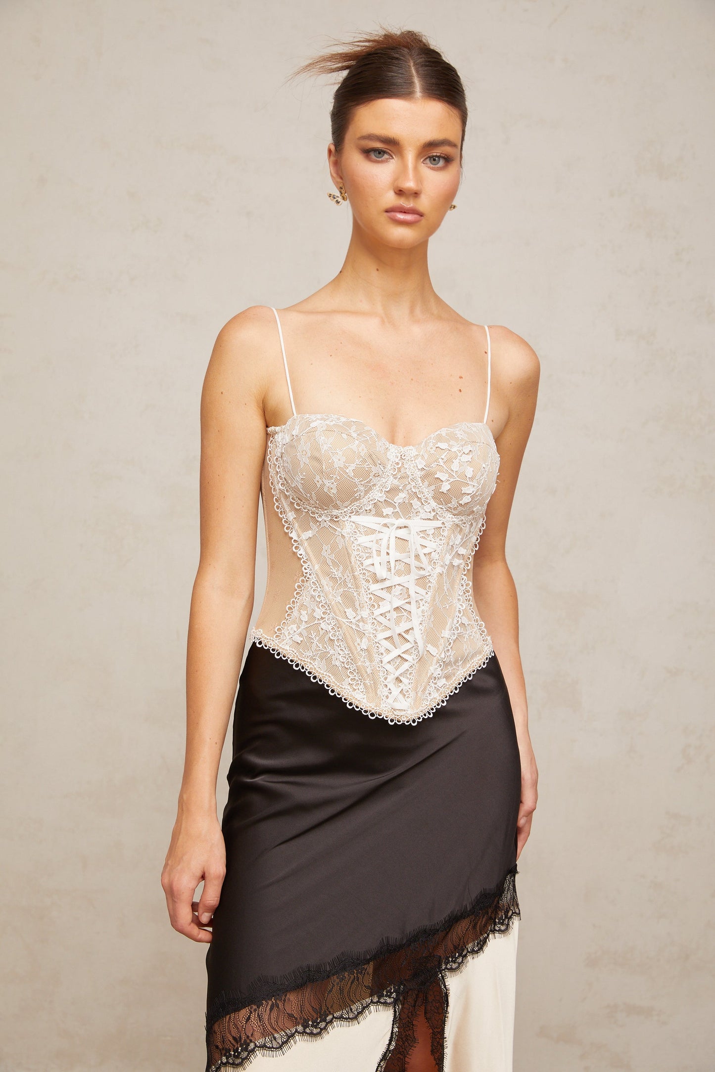 Karine floral-lace-panelling bustier top
