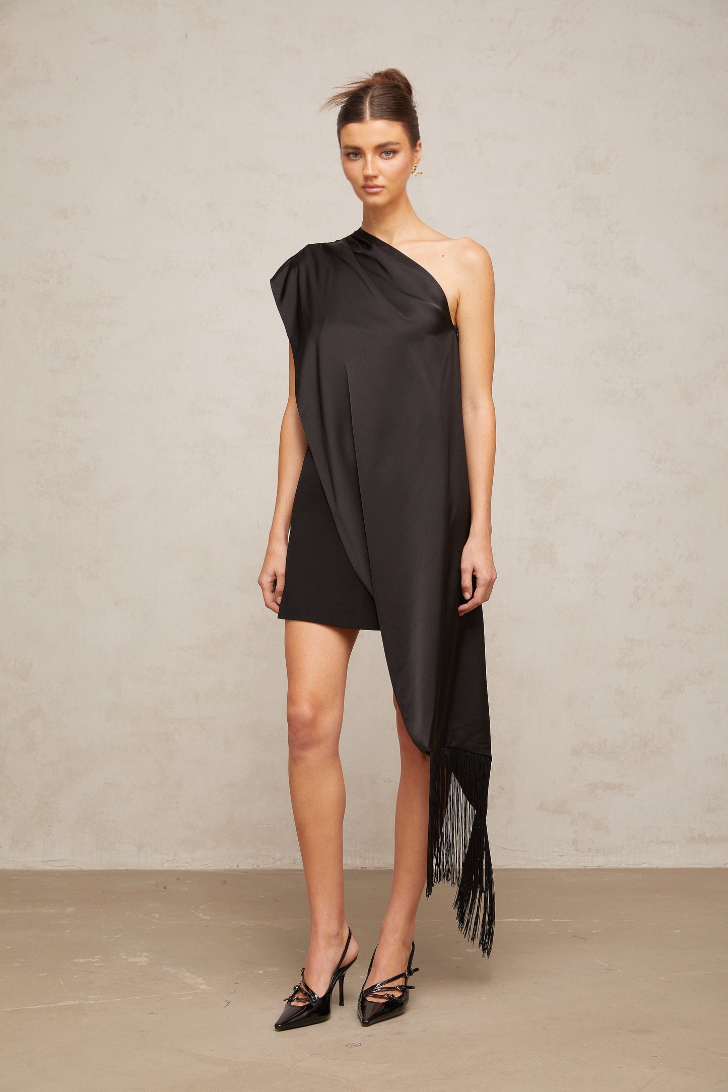 Valentine black one-shoulder mini dress