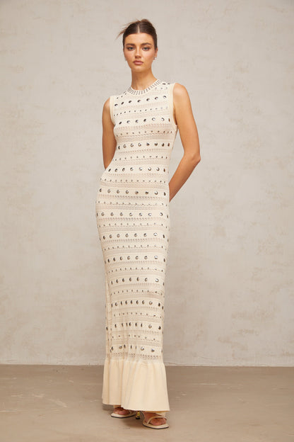 Chloé studded crochet-knit maxi dress in Neutrals