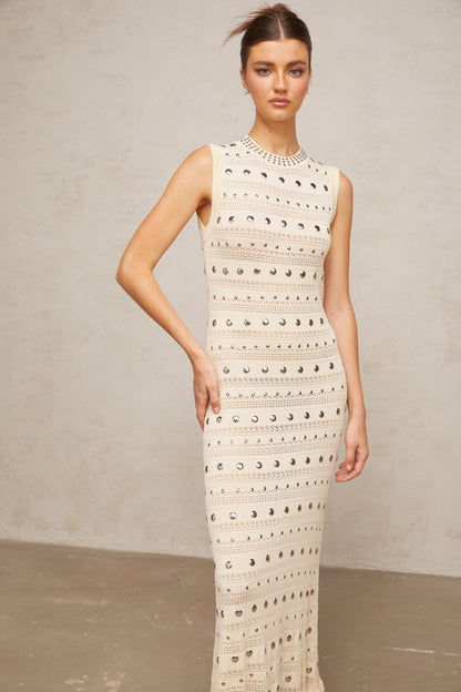 Chloé studded crochet-knit maxi dress in Neutrals
