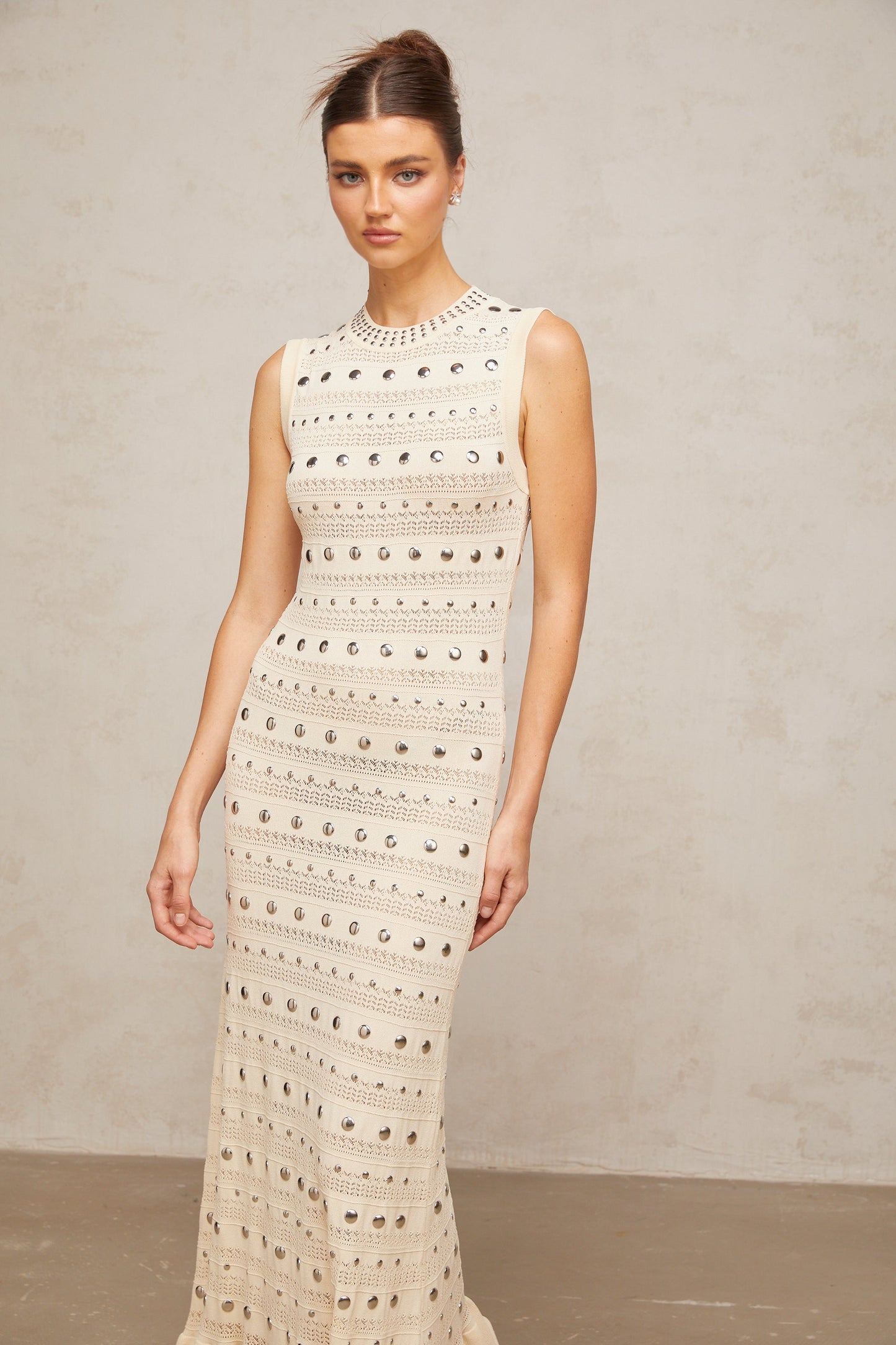 Chloé studded crochet-knit maxi dress in Neutrals
